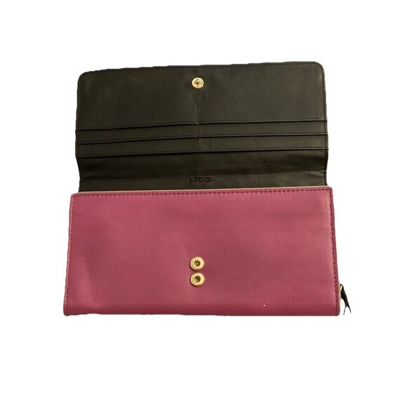 Lodis fuschia color leather bifold snap Clutch wallet - Picture 4 of 6